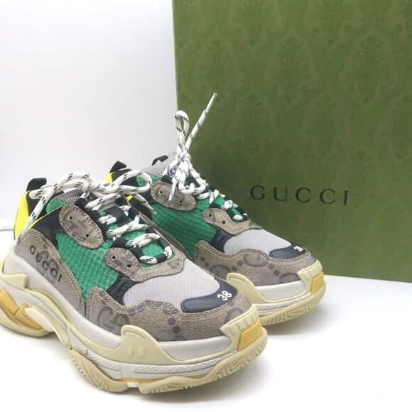 Gucci x Balenciaga The Hacker Project Triple S Sneakers Green/Brown Size 38 - Picture 1 of 16